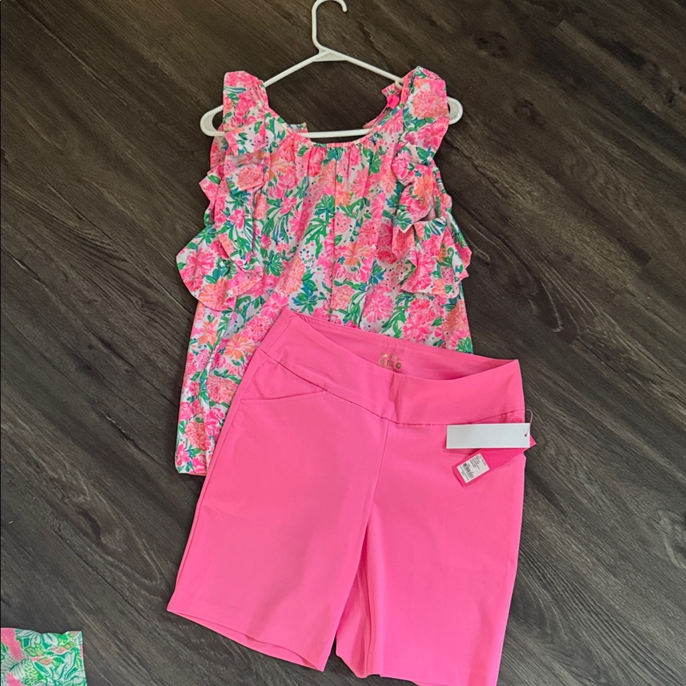 Lilly Pulitzer Pink Floral Top and Shorts Set